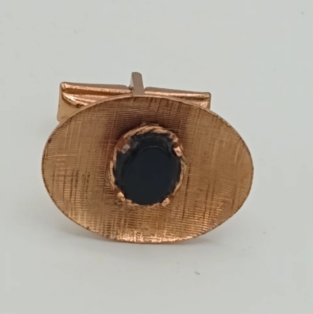 Onyx Center Copper Plated Cufflinks Midcentury Vintage